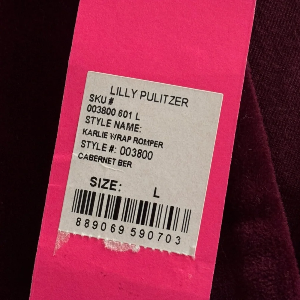 Lilly Pulitzer Karlie Wrap Stretch Velour Romper in Cabernet BERRY. NWT Size LG. - Picture 11 of 12